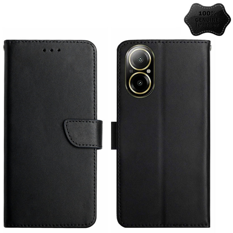 For Realme C67 4G Genuine Leather Fingerprint-proof Flip Phone Case(Black)