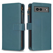 For Google Pixel 7a 9 Card Slots Zipper Wallet Leather Flip Phone Case(Green)