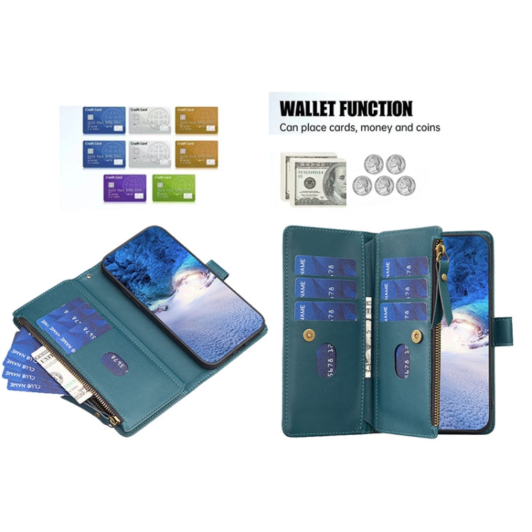 For Google Pixel 7a 9 Card Slots Zipper Wallet Leather Flip Phone Case(Green)