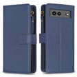 For Google Pixel 7a 9 Card Slots Zipper Wallet Leather Flip Phone Case(Blue) - Google Cases by PMC TechLife | Online Shopping South Africa | PMC TechLife | Buy Now Pay Later Mobicred