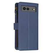 For Google Pixel 7a 9 Card Slots Zipper Wallet Leather Flip Phone Case(Blue)