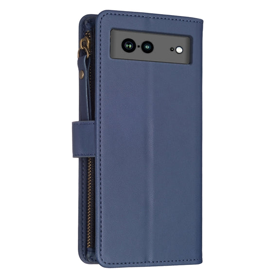 For Google Pixel 7a 9 Card Slots Zipper Wallet Leather Flip Phone Case(Blue)