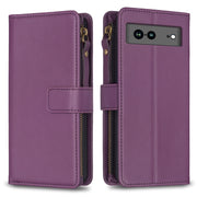 For Google Pixel 7a 9 Card Slots Zipper Wallet Leather Flip Phone Case(Dark Purple)