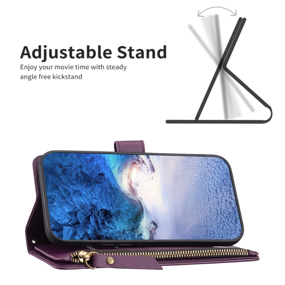 For Google Pixel 7a 9 Card Slots Zipper Wallet Leather Flip Phone Case(Dark Purple)