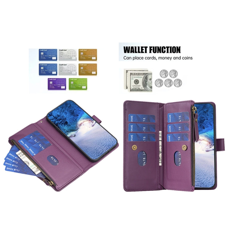 For Google Pixel 7a 9 Card Slots Zipper Wallet Leather Flip Phone Case(Dark Purple)