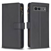 For Google Pixel 7a 9 Card Slots Zipper Wallet Leather Flip Phone Case(Black)