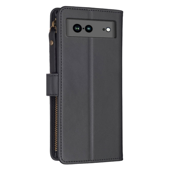 For Google Pixel 7a 9 Card Slots Zipper Wallet Leather Flip Phone Case(Black)