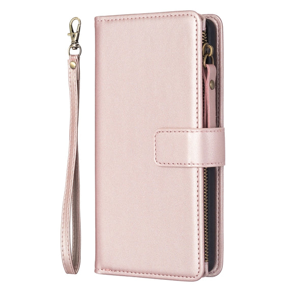 For Google Pixel 7a 9 Card Slots Zipper Wallet Leather Flip Phone Case(Rose Gold)
