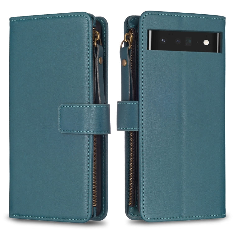For Google Pixel 7 Pro 9 Card Slots Zipper Wallet Leather Flip Phone Case(Green)