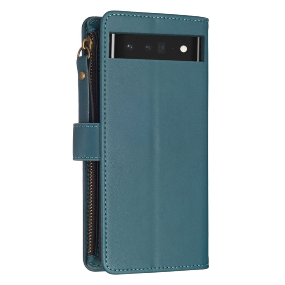 For Google Pixel 7 Pro 9 Card Slots Zipper Wallet Leather Flip Phone Case(Green)