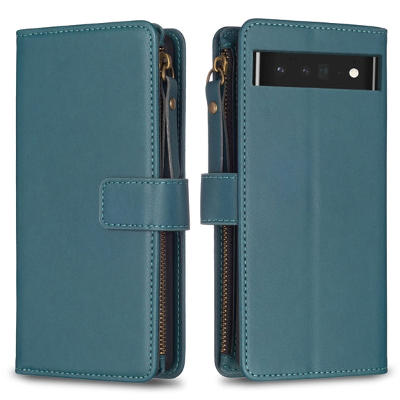 For Google Pixel 7 Pro 9 Card Slots Zipper Wallet Leather Flip Phone Case(Green)