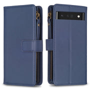 For Google Pixel 7 Pro 9 Card Slots Zipper Wallet Leather Flip Phone Case(Blue)