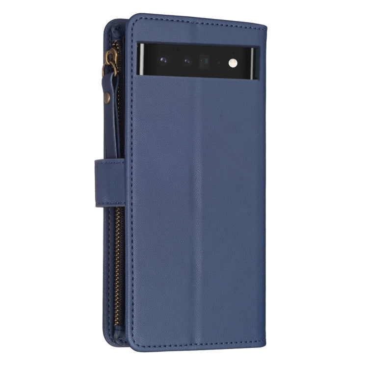 For Google Pixel 7 Pro 9 Card Slots Zipper Wallet Leather Flip Phone Case(Blue)