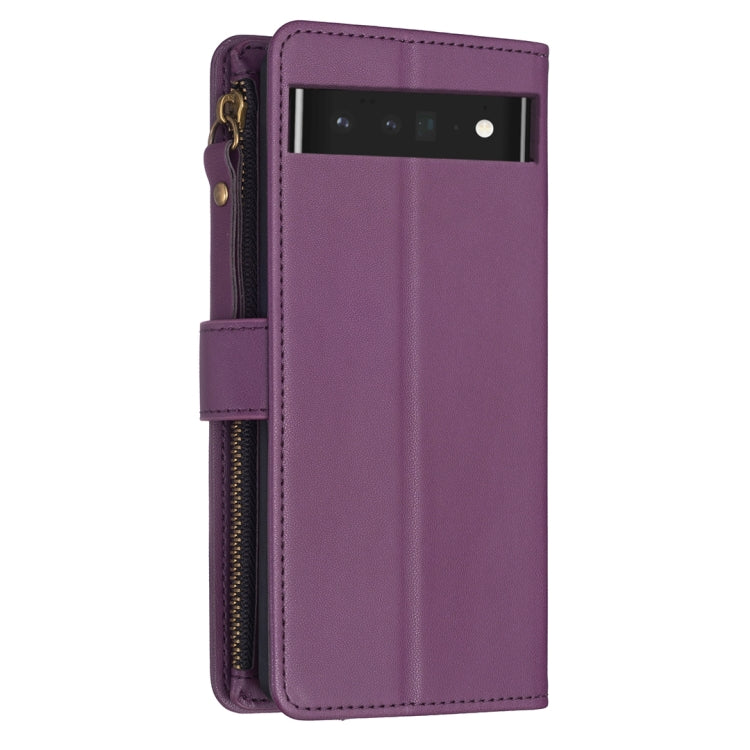 For Google Pixel 7 Pro 9 Card Slots Zipper Wallet Leather Flip Phone Case(Dark Purple)