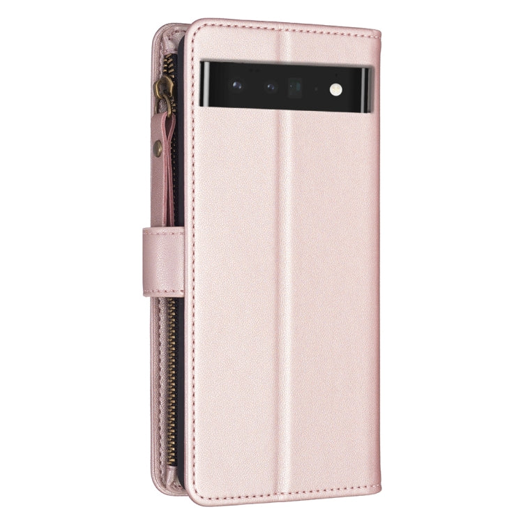 For Google Pixel 7 Pro 9 Card Slots Zipper Wallet Leather Flip Phone Case(Rose Gold)