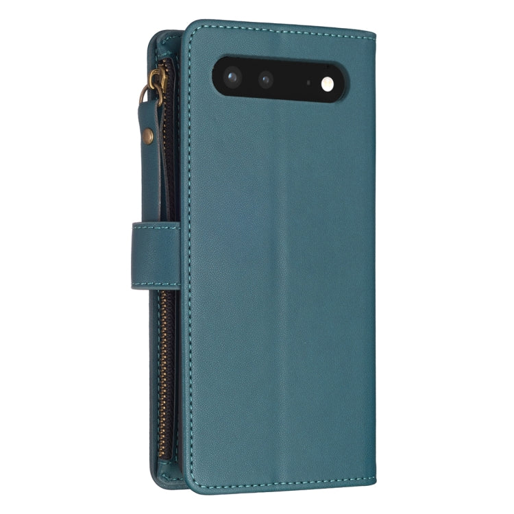 For Google Pixel 7 9 Card Slots Zipper Wallet Leather Flip Phone Case(Green)