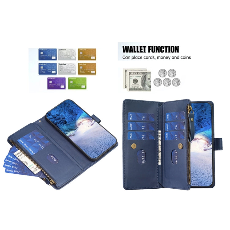 For Google Pixel 7 9 Card Slots Zipper Wallet Leather Flip Phone Case(Blue)