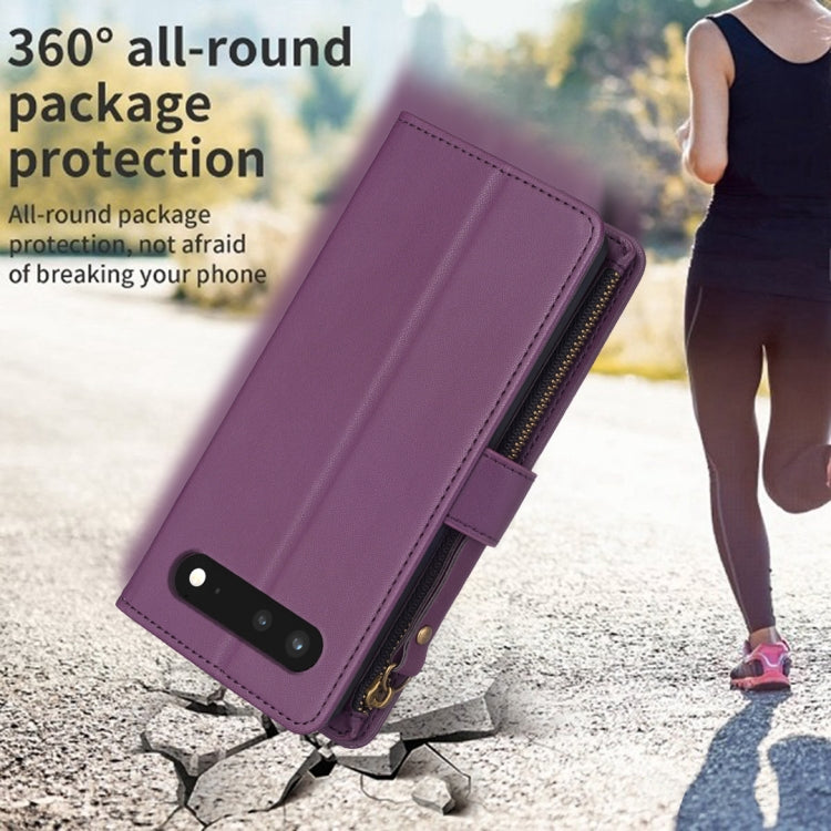 For Google Pixel 7 9 Card Slots Zipper Wallet Leather Flip Phone Case(Dark Purple)
