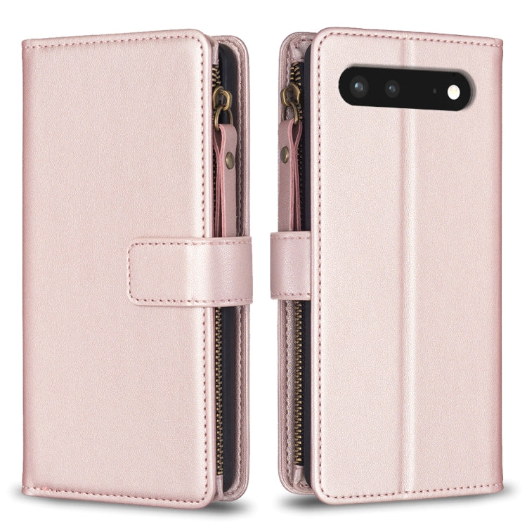 For Google Pixel 7 9 Card Slots Zipper Wallet Leather Flip Phone Case(Rose Gold)