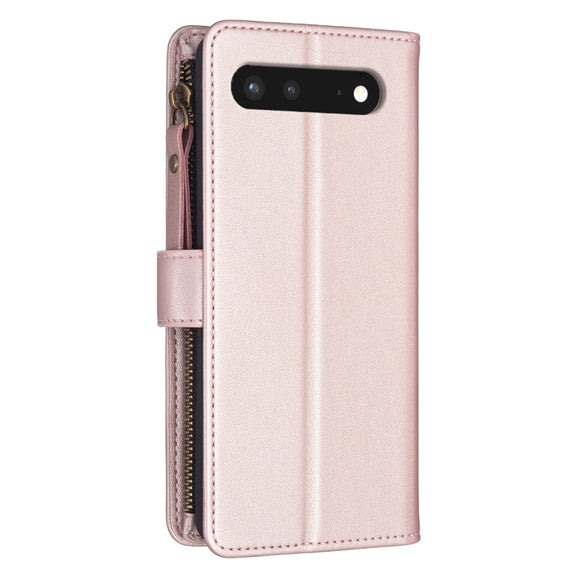 For Google Pixel 7 9 Card Slots Zipper Wallet Leather Flip Phone Case(Rose Gold)