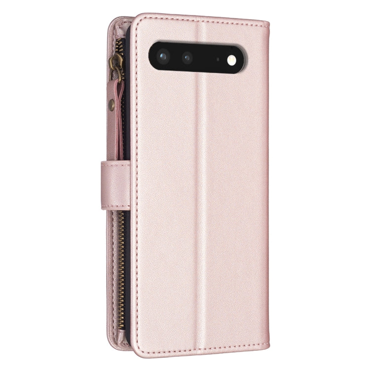 For Google Pixel 7 9 Card Slots Zipper Wallet Leather Flip Phone Case(Rose Gold)
