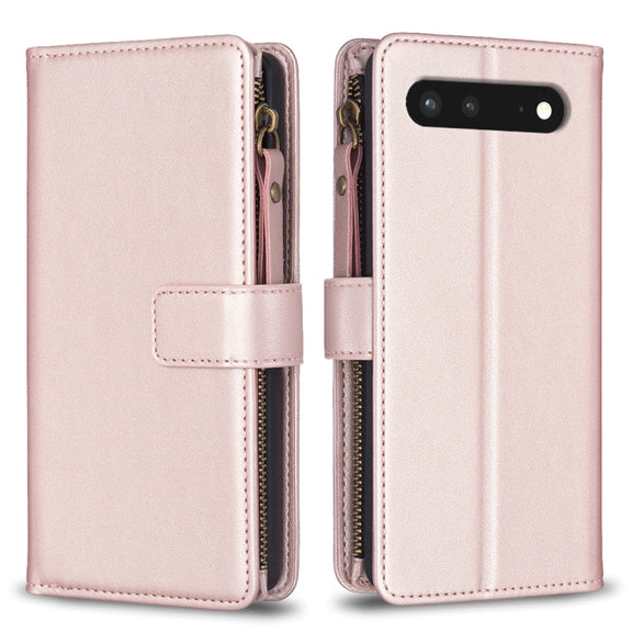 For Google Pixel 7 9 Card Slots Zipper Wallet Leather Flip Phone Case(Rose Gold)