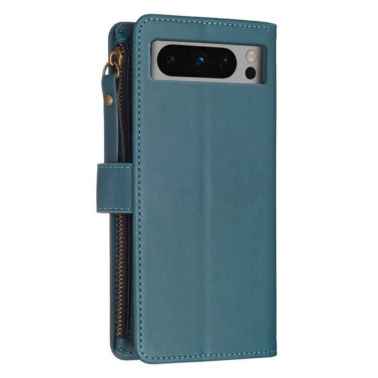 For Google Pixel 8 Pro 9 Card Slots Zipper Wallet Leather Flip Phone Case(Green)