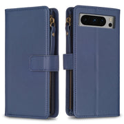 For Google Pixel 8 Pro 9 Card Slots Zipper Wallet Leather Flip Phone Case(Blue)