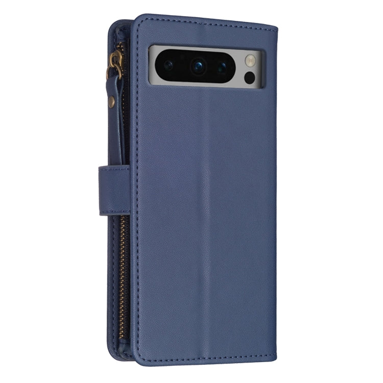 For Google Pixel 8 Pro 9 Card Slots Zipper Wallet Leather Flip Phone Case(Blue)