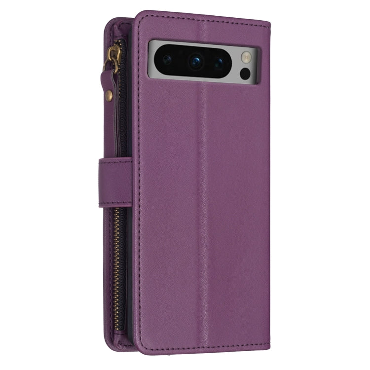 For Google Pixel 8 Pro 9 Card Slots Zipper Wallet Leather Flip Phone Case(Dark Purple)
