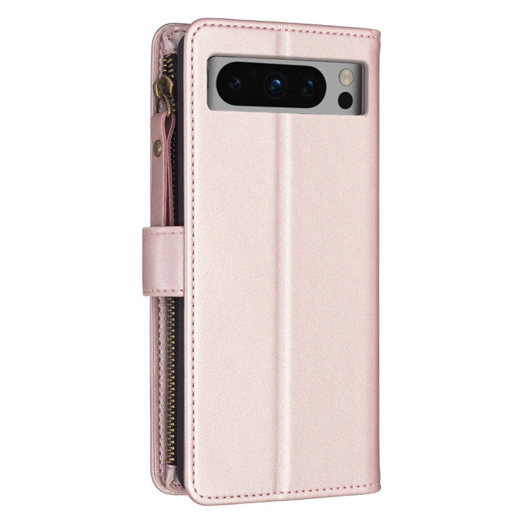 For Google Pixel 8 Pro 9 Card Slots Zipper Wallet Leather Flip Phone Case(Rose Gold)