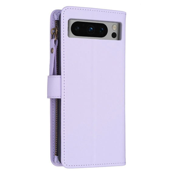For Google Pixel 8 Pro 9 Card Slots Zipper Wallet Leather Flip Phone Case(Light Purple)