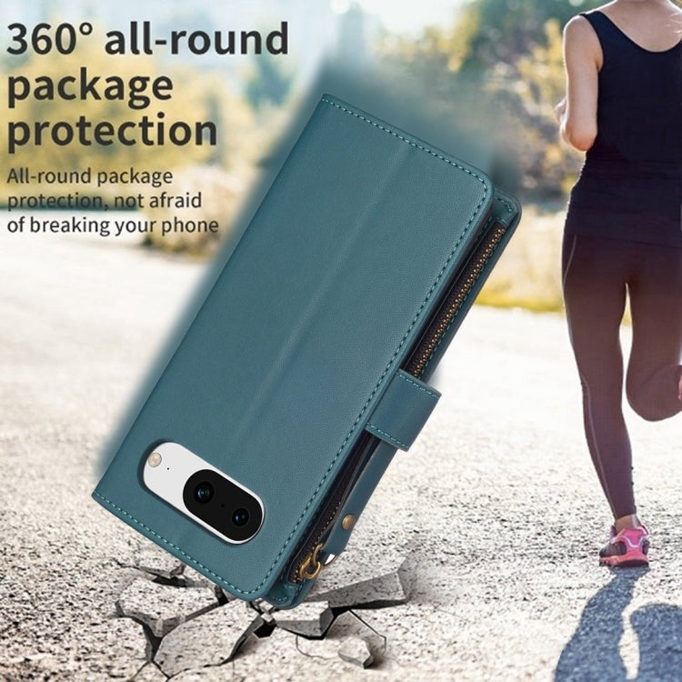 For Google Pixel 8 9 Card Slots Zipper Wallet Leather Flip Phone Case(Green)