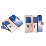 For iPhone 16 Plus 9 Card Slots Zipper Wallet Leather Flip Phone Case(Rose Gold)