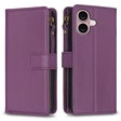 For iPhone 16 9 Card Slots Zipper Wallet Leather Flip Phone Case(Dark Purple) - iPhone 16 Cases by PMC TechLife | Online Shopping South Africa | PMC TechLife | Buy Now Pay Later Mobicred