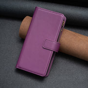 For iPhone 16 9 Card Slots Zipper Wallet Leather Flip Phone Case(Dark Purple)
