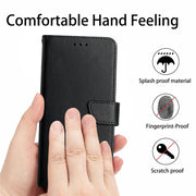 For iPhone 16 Plus Genuine Leather Fingerprint-proof Flip Phone Case(Black)