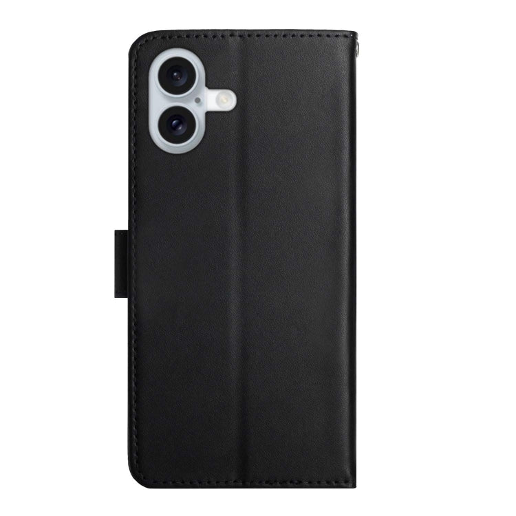 For iPhone 16 Genuine Leather Fingerprint-proof Flip Phone Case(Black)