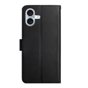 For iPhone 16 Genuine Leather Fingerprint-proof Flip Phone Case(Black)