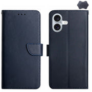 For iPhone 16 Genuine Leather Fingerprint-proof Flip Phone Case(Blue)