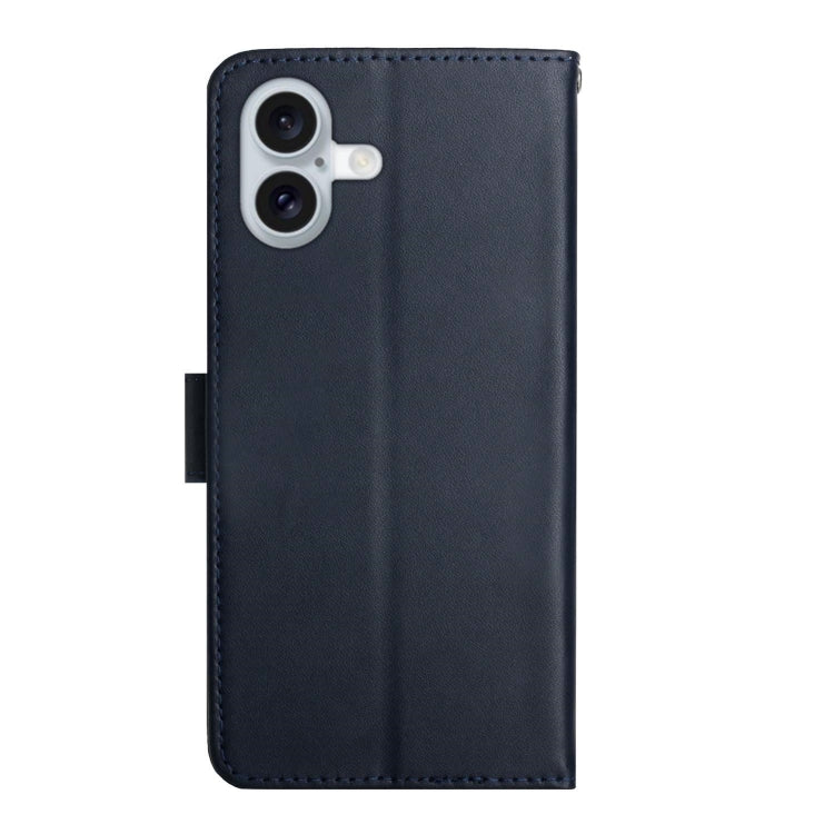 For iPhone 16 Genuine Leather Fingerprint-proof Flip Phone Case(Blue)