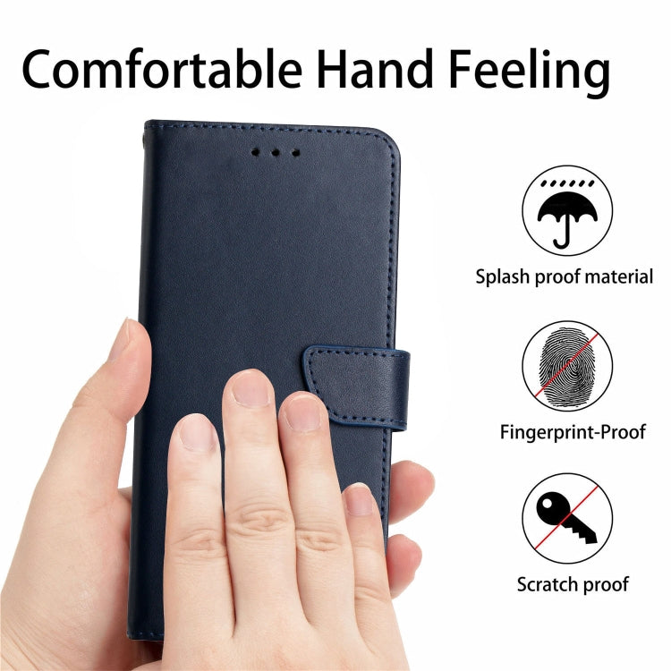 For iPhone 16 Genuine Leather Fingerprint-proof Flip Phone Case(Blue)