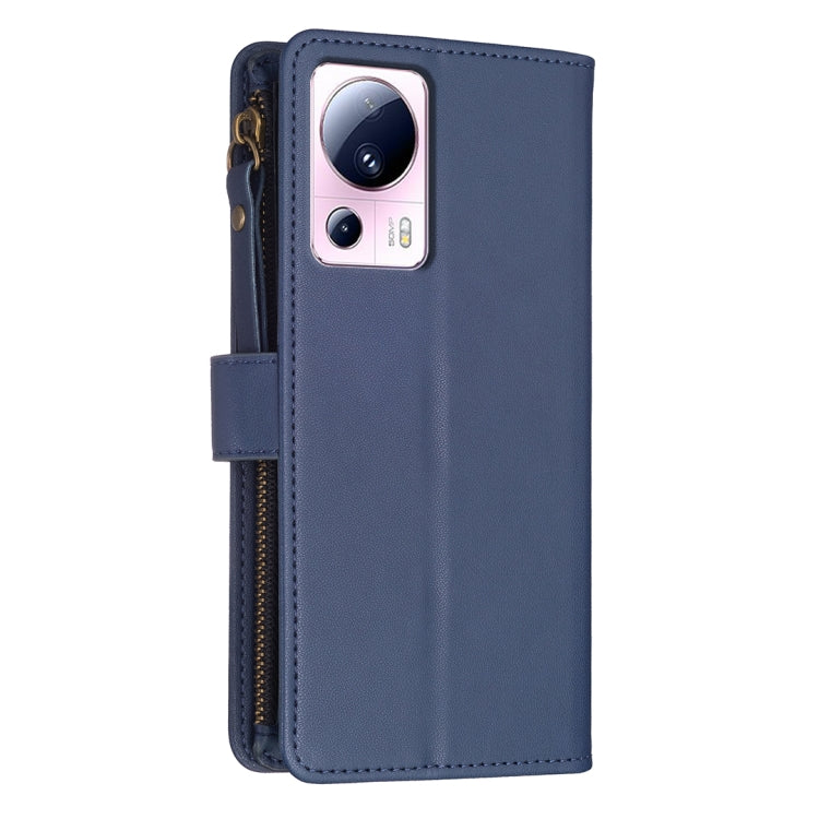 For Xiaomi 13 Lite 9 Card Slots Zipper Wallet Leather Flip Phone Case(Blue)