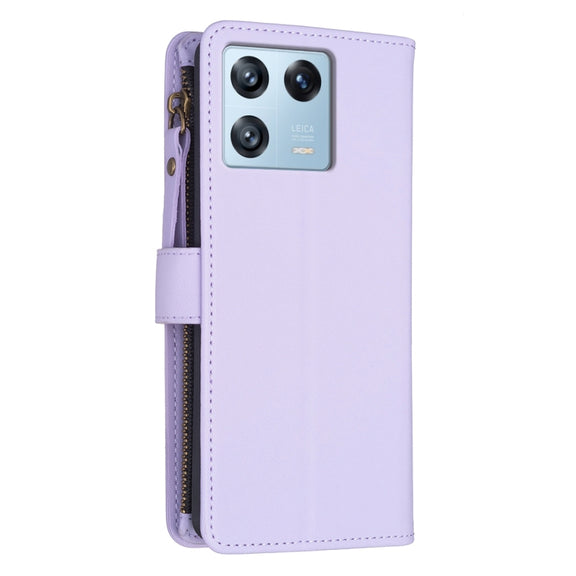 For Xiaomi 13 Pro 9 Card Slots Zipper Wallet Leather Flip Phone Case(Light Purple)