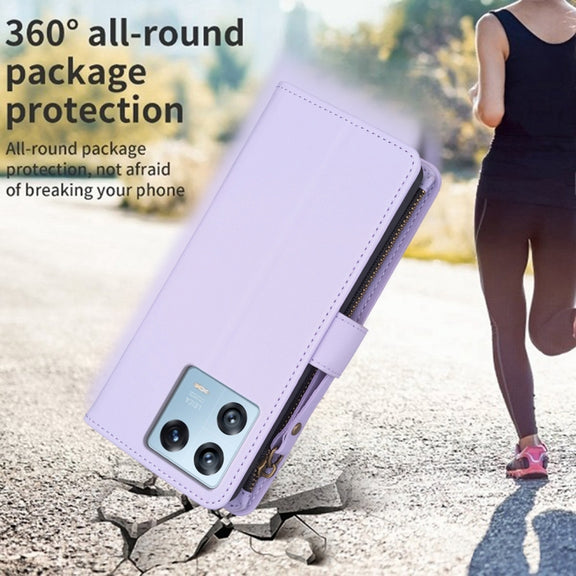For Xiaomi 13 Pro 9 Card Slots Zipper Wallet Leather Flip Phone Case(Light Purple)