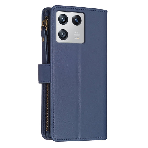 For Xiaomi 13 9 Card Slots Zipper Wallet Leather Flip Phone Case(Blue)