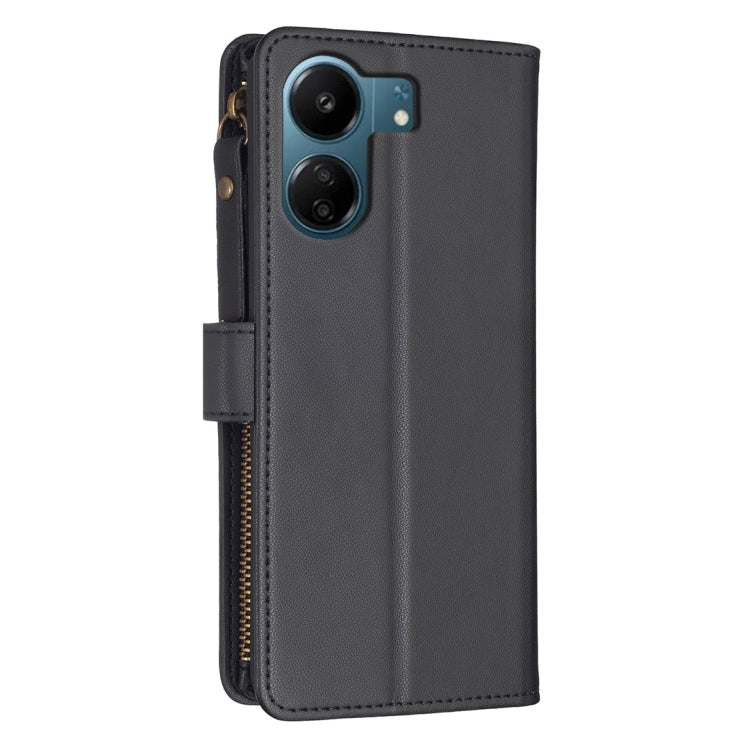 For Xiaomi Redmi 13C 9 Card Slots Zipper Wallet Leather Flip Phone Case(Black)