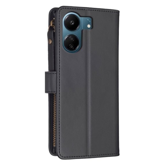 For Xiaomi Redmi 13C 9 Card Slots Zipper Wallet Leather Flip Phone Case(Black)