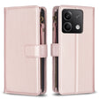 For Xiaomi Redmi Note 13 4G Global 9 Card Slots Zipper Wallet Leather Flip Phone Case(Rose Gold) - Note 13 Cases by PMC TechLife | Online Shopping South Africa | PMC TechLife | Buy Now Pay Later Mobicred