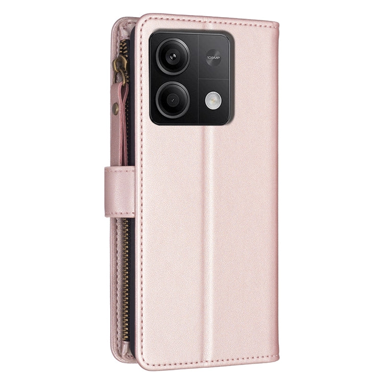 For Xiaomi Redmi Note 13 4G Global 9 Card Slots Zipper Wallet Leather Flip Phone Case(Rose Gold)